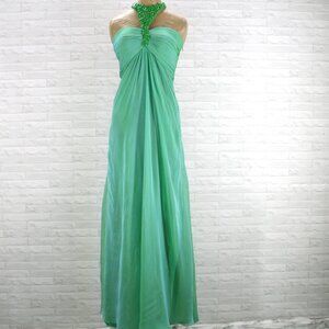 ANAISS Gown Prom Formal Dress Irridescent Stone Choker Cut Out Halter Green 8